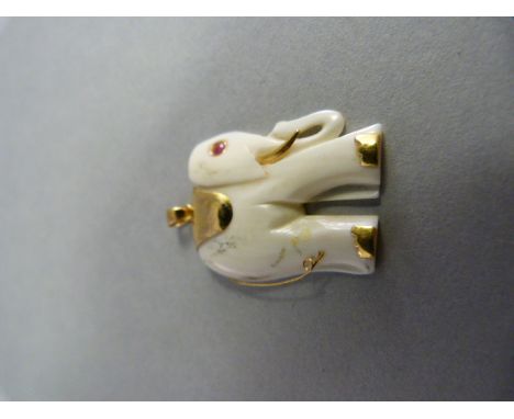 9ct accented bone Elephant Pendant with Ruby eye