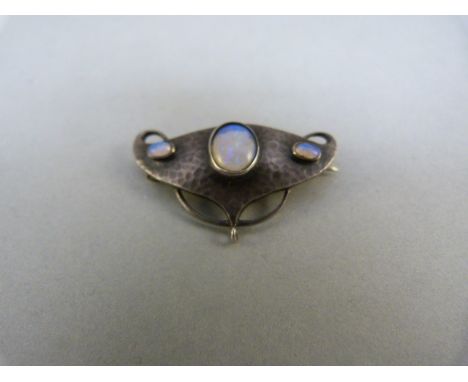 Silver (950) Murrle Bennett & Co Art Nouveau brooch (with early MBO marks). Approx 1910 with 3 water opals. The shield shape 