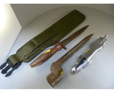 WW2 Bayonet and wooden handled dagger along with a Jaguar - Leaping cat Hood Ornament