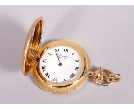 Damen-Savonette, 750 Gelbgold, Chopard rundes Uhrengehäuse mit Stabfriesdekor, weißes Zifferblatt mit römischer Minuterie, Re