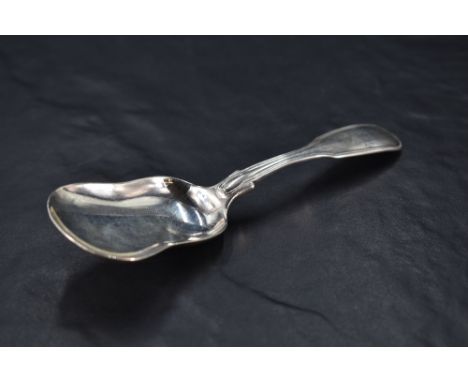 A William IV silver caddy spoon, fiddle and thread pattern spoon, the bowl of waisted or hourglass form, marks for London 183