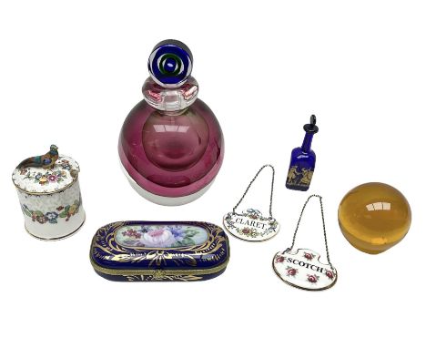 Murano glass scent bottle, together with Royal Staffordshire comport, glass paperweight, trinket box etc