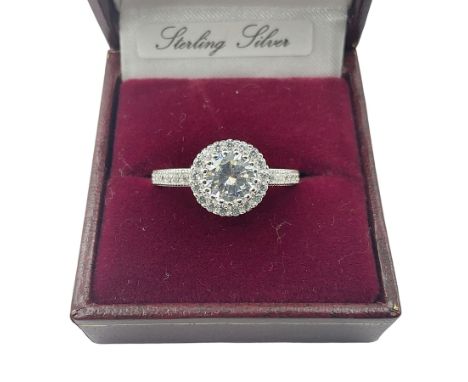 Silver cubic zirconia cluster ring, stamped 925, boxed Condition Report:Size R-S