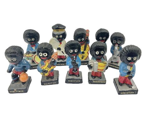 Ten Robertson Jam plaster Golly band figures, all with paper labels H18 These items are listed on the basis they are illustra