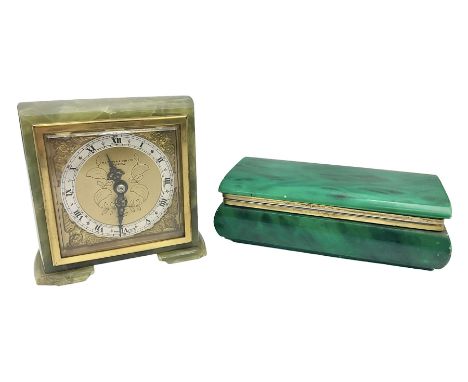 Elliot mantle clock, in agate case, with gilt dial, together with a rectangular malachite box, box W18cm