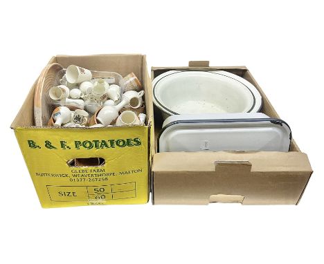 Large collection of crested ware, including examples from Nottingham, Pateley Bridge, Stockton-on-Tees etc, together with two