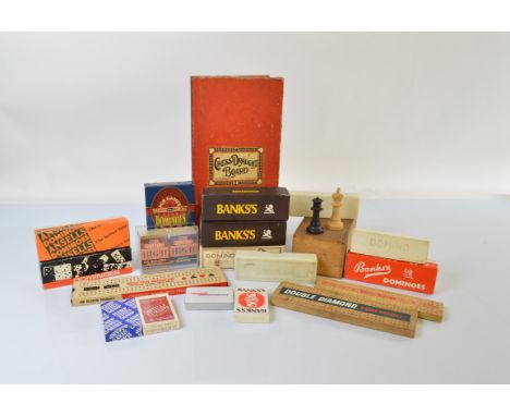 A quantity of assorted vintage games including some with Bank's Brewery advertising, dominoes, chess and draughts board, crib