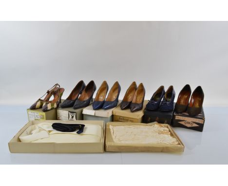 Six pairs of vintage lady's London and Norwich made leather shoes, by Meadows, Merrywell, and GM, size 5 1/2 together with ch