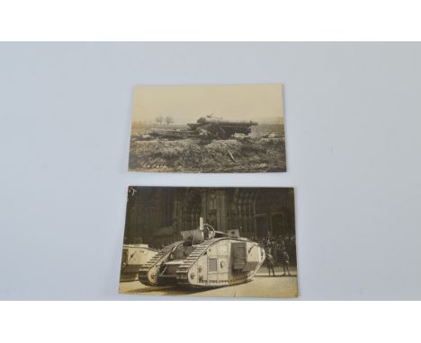 Two early WW1 RP postcards, of a British Army tank, possibly Mark IV with writing in pencil to reverse "Our Tank in Cologne",