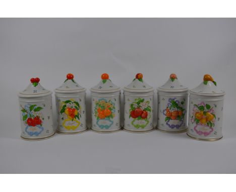 A set of six Franklin Mint Le Cordon Bleu ceramic jar and covers, sugar, Pasta, Flour, Tea, Coffee, Rice, dated 1989 together