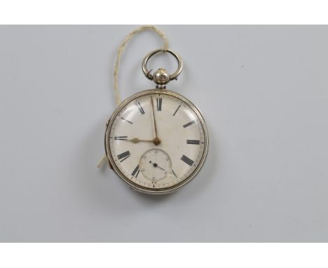 A Victorian silver open faced fob watch by Adam Burdess of Coventry, white enamel face, roman numerals, seconds subsidiary, 4