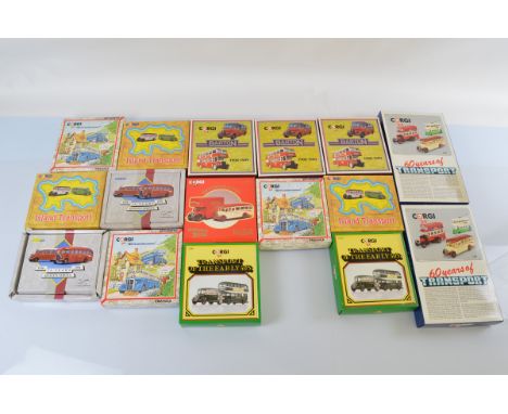 Sixteen Corgi bus and commercial vehicle sets, including 60 Years of Transport, Northern Collection, Island Transport, We're 