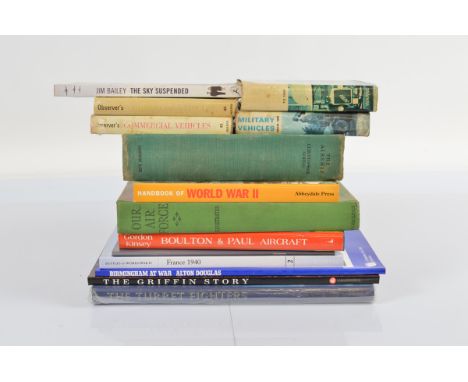A collection of books relating to WWII, including two observer army vehicle directories, a volume of the Airship by Christoph