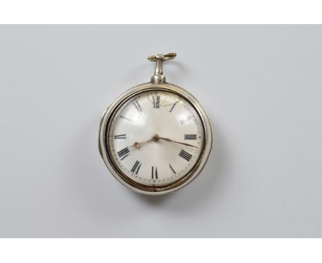 A George III silver pair cased fob watch by William Morgan, London 1808, white enamel face, roman numerals, af to face and ca