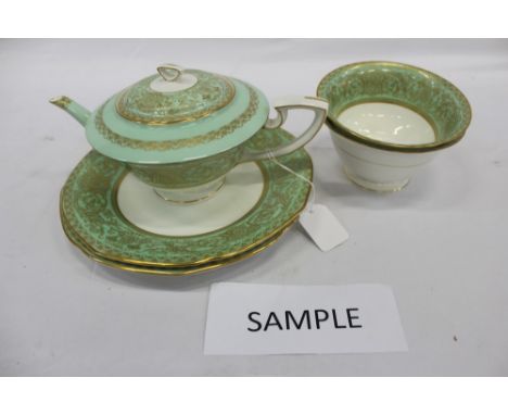 Service of Royal Worcester teawares retailed by Aspreys, to include teapot, 2 plates, 2 bowls, cream jug, 5 side plates, 6 sa