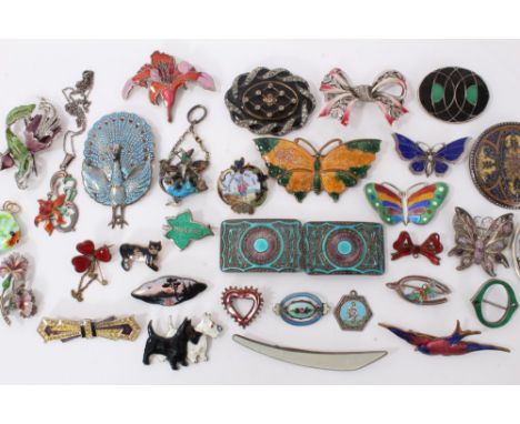 Group enamelled jewellery including Norwegian silver and white enamel brooch, Catherine Popesco black enamelled and paste set