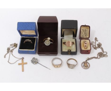 Gold 18ct diamond set ring, gold 9ct gypsy ring, gold 9ct signet ring, other rings and costume jewelleryCondition report: Two