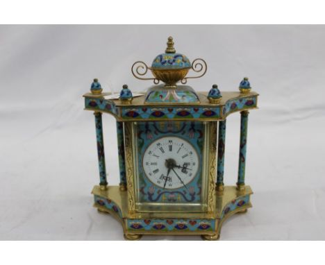 Modern cloisonne clock, with portrait panels on the sides