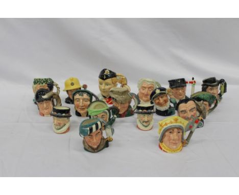 Seventeen Royal Doulton character jugs including The Engine Driver D6823, The Fireman D6839, The Red Queen D6859 and The Poac