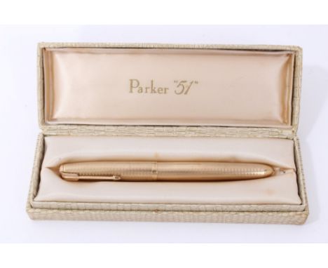 1960s 9ct gold Parker “51” fountain pen with engine turned decoration and vacant cartouche, hallmarked London 1961, in origin