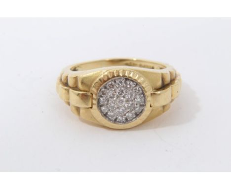 18ct gold and diamond ring with pavé set diamonds in Rolex style setting. London 1987. Finger size P1/2Condition report: Lond