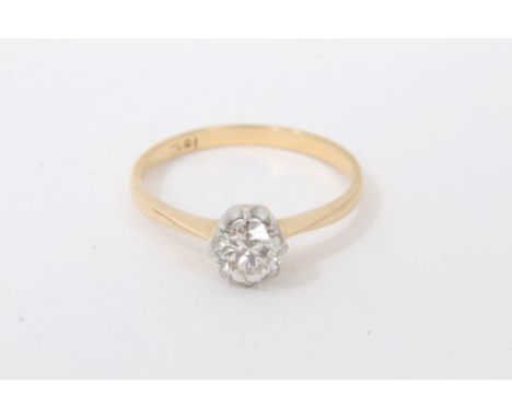 Diamond single stone ring with a brilliant cut diamond estimated to weigh approximately 0.50cts in claw setting on 18ct gold 