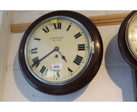 Wall clock in wooden frame, the dial inscribed 'E. BOYCE CLACTON / MADE IN ENGLAND', the brass movement inscribed 'EMPIRE', t