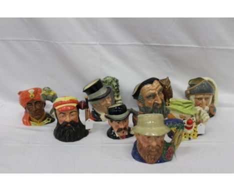 Eight Royal Doulton character jugs - The Elephant Trainer D6841, The Ringmaster D6863, W.G Grace D7032, Doc Holiday D6731, Th