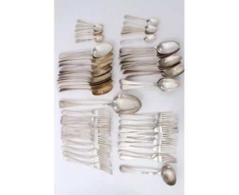 Selection of Victorian Old English pattern flatware with engraved armorial crests, comprising 12 dessert forks, 11 dessert sp