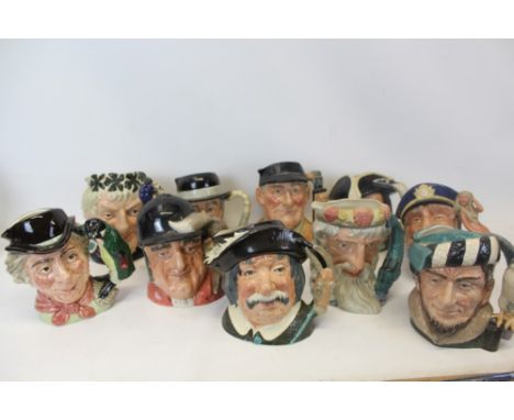 Ten Royal Doulton Character Jugs- Neptune D6548, The Walrus and Carpenter D6600, The Falconer D6533, Golfer D6623, Sancho Pan