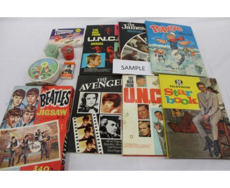 Selection of 1960s toys &amp; games including Beatles jigsaw puzzles, Thunderbirds by Waddingtons, Smiths Noddy Clock, Noddy 