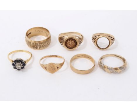 Seven gold rings variousCondition report: six of the rings are hallmarked for 9ct gold and weigh approximately 13.6 grams, th