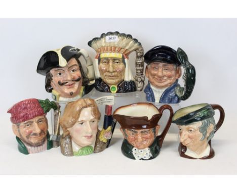 Royal Doulton Character Jugs, Captain Henry Morgan D6467, Simple Simon D6374, Lobster Man D6617, Lumberjack D6610, Oscar Wild