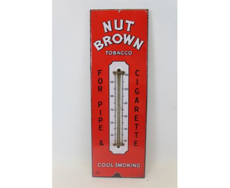 Vintage enamel advertising thermometer for Nut Brown Tobacco, Cool Smoking, 57.5cm x 19cm.