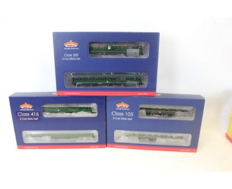 Railway Bachmann 00 gauge Class 105 2 car DMU set S1-327, Class 416 2 car EMU Set 31-376, Class 205 2 car DEMU set 31-235Z, a