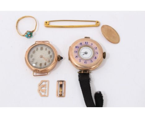 Two vintage gold 9ct watches, gold 9ct bar brooch, gold 22ct ring and other gold itemsCondition report: Two gold 9ct cased wa