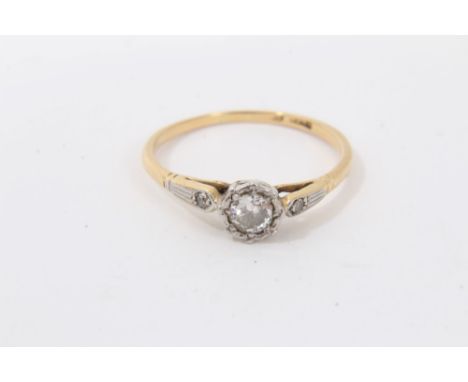 1930s diamond single stone ring with an old cut diamond in platinum setting on 18ct gold shank, size PCondition report: Weigh