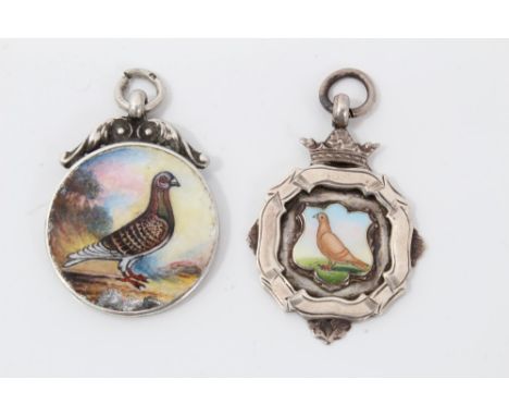 Fine quality enamelled silver pigeon fancier’s medal, Birmingham 1931, with circular enamelled plaque and loop suspension, to