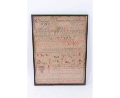 Of local interest: Victorian woolwork sampler, with dedication ‘Ellen Piper perished this March 1876, Kersey Suffolk, with al