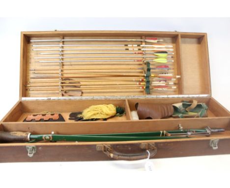 Vintage bow and arrow set by Apollo Falcon, in fitted travelling case