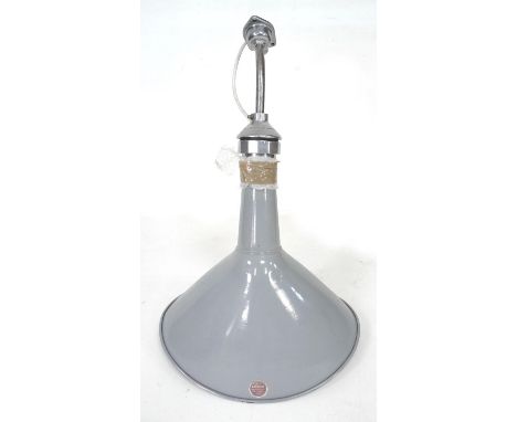 An vintage industrial wall light, by Benjamin, with steel fittings and grey enamel shade, label for 'Benjamin Reflector Cryst