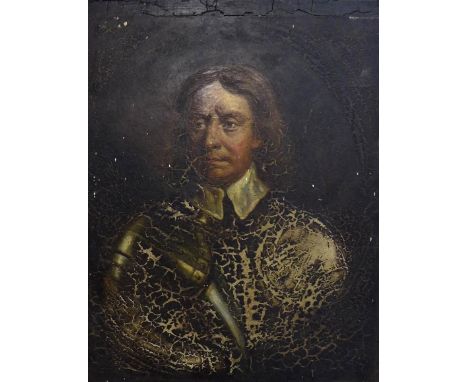 British School (18th / 19th century): a portrait of Oliver Cromwell, half length, partly dressed in armour and wearing a whit