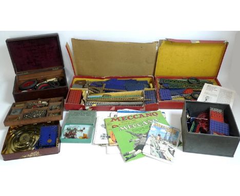 A large collection of vintage 1950's Meccano, including Meccano Accessory outfit 7A Box, gears, clockwork drive and lighting 