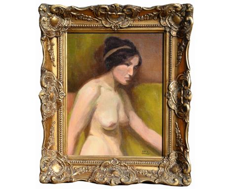 Roy C. Gamble (Michigan, 1887 - 1972) "Nude Portrait" Oil on Canvas. Signed lower right. Bloomfield Fine Art label verso. Sig