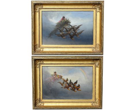 William Holbrook Beard (New York, Kansas, 1824 - 1900) Two exhibited oil on canvas paintings depicting two of the four season