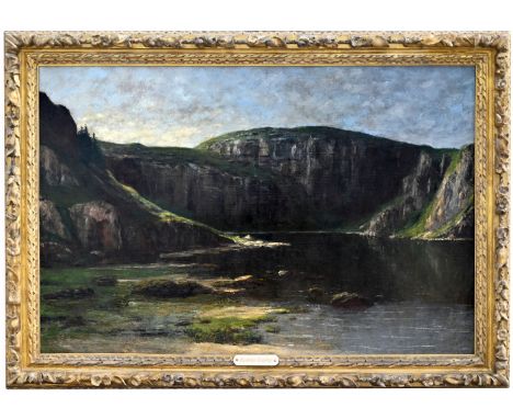 Gustave Courbet (French, 1819 - 1877) "Rock Cliff Near Ornans" Oil on Canvas. Signed and dated '73 lower left. Depicting clif
