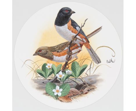 Don Balke (North Carolina, B. 1933) "Rufous-sided Towhee" Signed middle right. Original Watercolor on Illustration Board.Prov