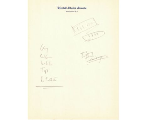 A wonderful JFK item as senator in which he lists the five greatest United States senators.  Kennedy and his committee worked