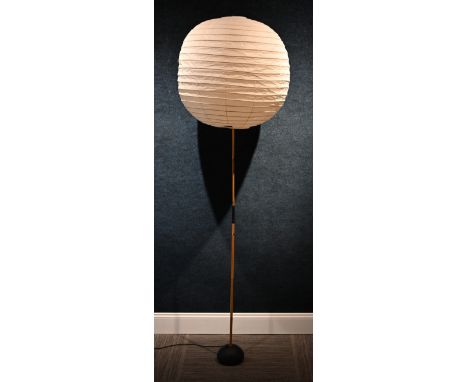 Isamu Noguchi (1944-1988) Mid century Akari Floor Lamp. Hand signed on shade. Washi paper, bamboo, lacquered metal and cast a