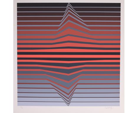 Victor Vasarely (French/Hungarian, 1906-1997)Black and Red Lines, 1990Op-art serigraph/screen printPencil signed and Numbered